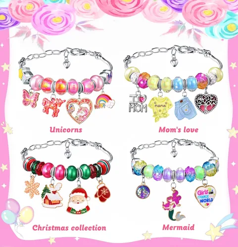Vista 4 de Girls Charm Bracelet Making Kit - Unicorn Jewelry Supplies Make Set DIY Art Craft Set Creative Charm Bracelets Kits Birthday Gifts for Kids Age 6 7