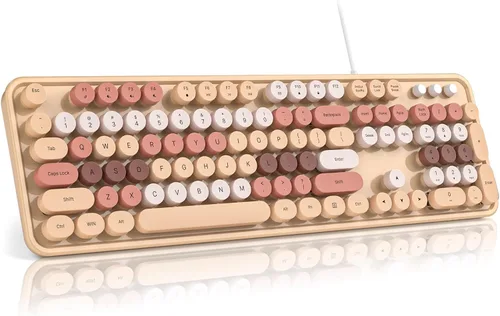 Vista 12 de MOFII Computer Keyboard Wired,Round Key Retro Typewriter Keyboard Full Size USB Plug and Play, for Laptop, PC, Desktop, Windows