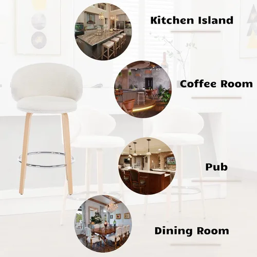 Vista 7 de HEAH-YO Juego de 2 taburetes de bar modernos de 26 pulgadas de altura de mostrador con respaldo de barril y patas de madera, taburete de cocina