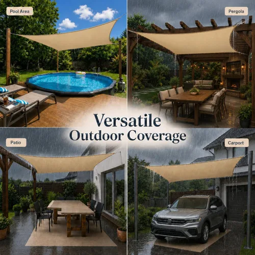 Vista 7 de ColourTree TAPS9.5 - Toldo cuadrado impermeable, parasol de tela con 95% de bloqueo de rayos UV y resistente al agua, para patio, jardín o cochera