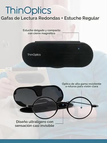 Vista 2 de Gafas de Lectura ThinOptics Estuche regular/tortuga redonda