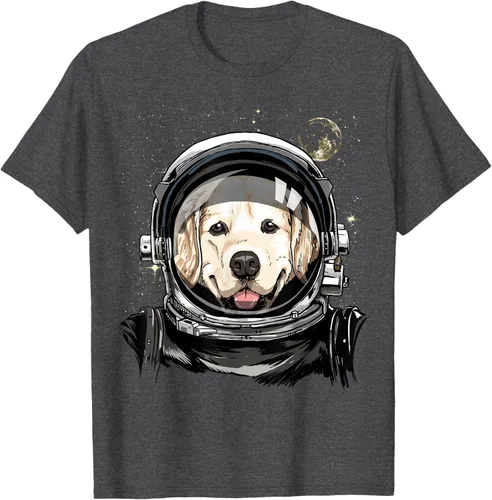 Vista 28 de Camiseta para amantes de los perros de los astronautas del espacio exterior Golden Retriever Lover, Negro