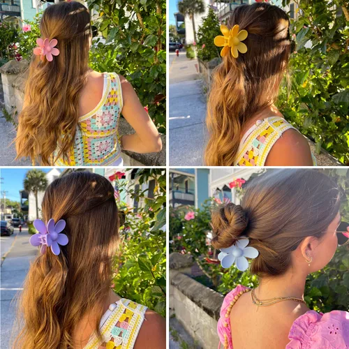 Vista 6 de Pinzas para el cabello de flores, 8 unidades, pinzas grandes para mujeres y niñas, cabello grueso y delgado, agarre fuerte, antideslizante, gran