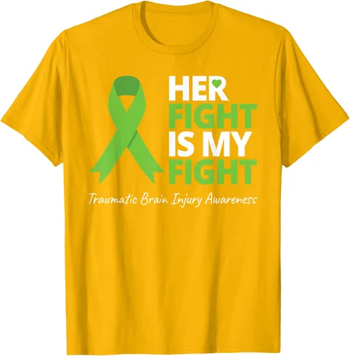 Vista 7 de Camiseta con cinta verde de la conciencia de la TBI, con texto en inglés "Her Fight Is My Fight" Jaspeado Oscuro