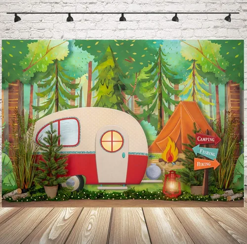 Vista 6 de Fondos de fotos de campamento para niños, cumpleaños, estudio fotográfico, fondos de primavera, parque, flores de baby shower, decoración de fiesta