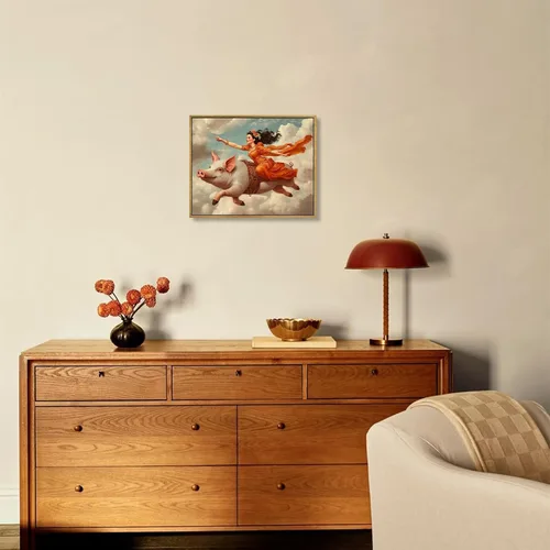 Vista 6 de Arte de pared de mujer victoriana, clásico ecléctico antiguo, impresiones divertidas de cerdo, lienzo retro surrealista, arte de pared de animales