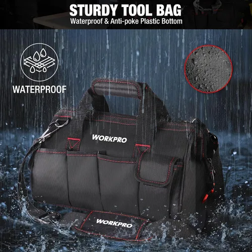 Vista 2 de WORKPRO W081022A - Bolsa de almacenamiento de herramientas de boca ancha con base de goma resistente al agua, 16 pulgadas