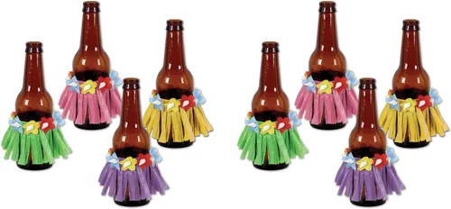 Vista 6 de Beistle 3.5" 4 piezas mini bebida hula faldas para fiesta temática hawaiana Luau suministros