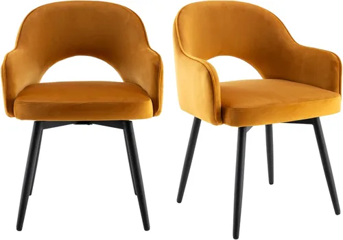 Vista 12 de HEAH-YO Juego de 2 sillas decorativas giratorias modernas, sillas de comedor de piel sintética con reposabrazos y patas de metal negro, sillas