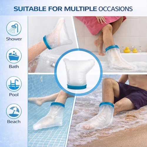 Vista 5 de Funda impermeable para pies para ducha, protector de tobillo reutilizable para adultos, bota de ducha impermeable después de la cirugía, vendaje