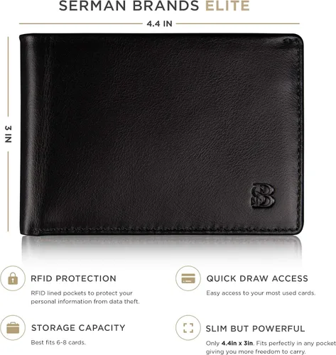 Vista 2 de SERMAN BRANDS Mens Slim Bifold Wallet RFID Blocking Minimalist Front Pocket Wallets for Men - Thin & Stylish A. Jet Black Elite