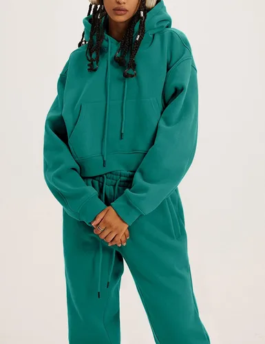 Vista 32 de Kissonic Conjunto deportivo de forro polar para mujer, 2 piezas, sudadera con capucha y pantalones deportivos