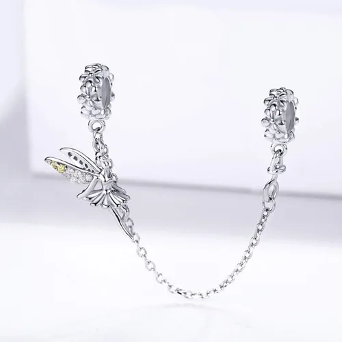 Vista 3 de Abalorio de cadena de seguridad de corazón de plata de ley 925 para pulseras y collares europeos