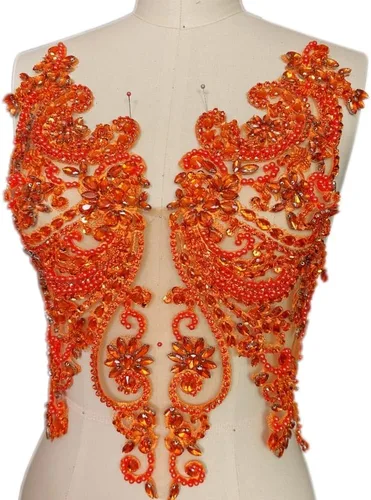 Vista 9 de Apliques de encaje hechos a mano con diamantes de imitación para coser en cuentas de vidrio, accesorios para ropa de vestir (color AB)