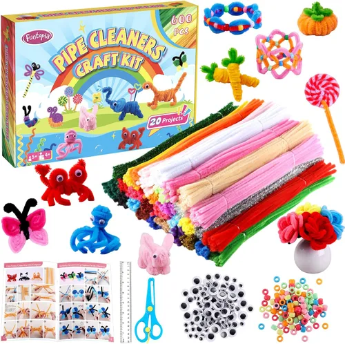 Vista 7 de 800pcs Pipe Cleaners Crafts Kit, 30 Colors Pipe Cleaners Bulk with 20 Guide 1.30 Multicolor