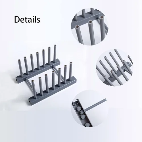 Vista 4 de Organizador de platos grises para gabinete, paquete de 4 soportes de plástico para platos que se mantienen secos para platos, cuencos, tabla