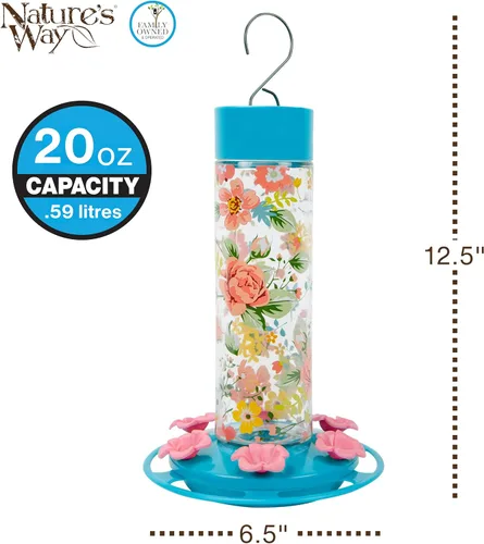 Vista 2 de Nature's Way Bird Products DGHF2 - Comedero decorativo de cristal para colibríes con peonía