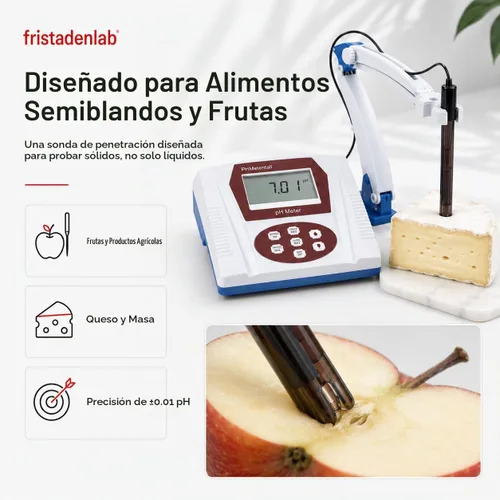 Vista 2 de Medidor de pH Fristaden Lab para alimentos y frutas, sonda 6621, tampones incluidos