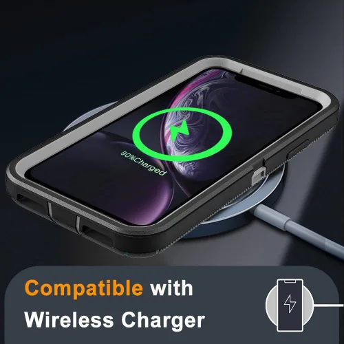 Vista 5 de Funda para iPhone XR con 2 protectores de pantalla de vidrio templado, grado militar 3 en 1, resistente a prueba de golpes, a prueba de caídas