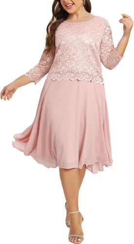 Vista 2 de Vestido de encaje de lentejuelas para mujer, talla grande, tallas grandes, para regalos para madres, ocasiones especiales, vestidos de fiesta de boda