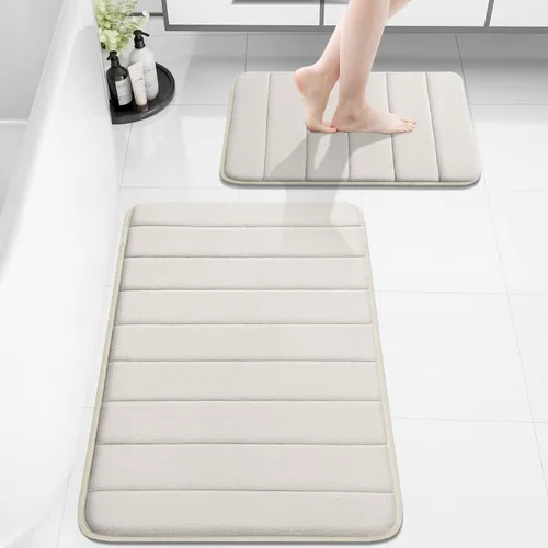 Vista 39 de Buganda Juego de 2 alfombras y tapetes de baño de espuma viscoelástica, lavables a máquina, suaves, antideslizantes, absorbentes, para baño, ducha