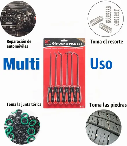 Vista 6 de ROTATION Juego de ganchos y púas de precisión extralargos, juego de 6 piezas, eje de acero al cromo vanadio, para quitar mangueras y juntas 6 piezas