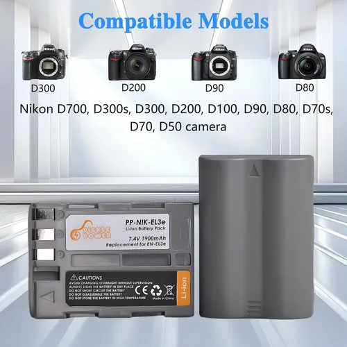 Vista 2 de Pickle Power EN-EL3E EN-EL3 EN-EL3A - Cargador de batería y LED compatible con cámaras réflex digitales Nikon D50 D70 D70s D80 D90 D100 D200 D300