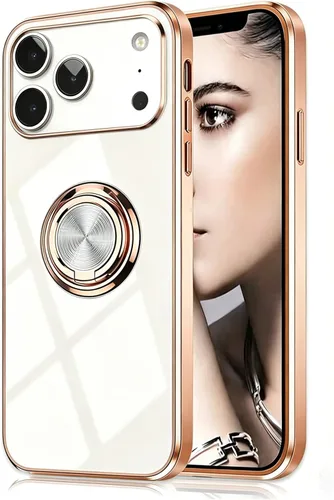 Vista 16 de Compatible con iPhone 11 Kickstand, anillo de rotación de 360 grados integrado con borde de oro rosa brillante que funciona con soporte magnético