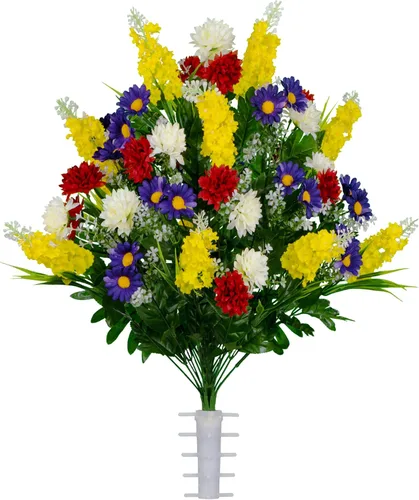 Vista 16 de Sympathy Silks Flores artificiales para cementerios – Decoraciones para tumbas - 1 ramo de flores silvestres de violeta púrpura y naranja, 1 montura
