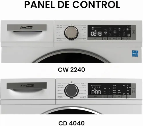 Vista 5 de Conserv LUXURY Lavadora 2.2 pies cúbicos 110V+Secadora por Condensación 4 pies cúbicos 220V Garantía de 2 años (Blanco)