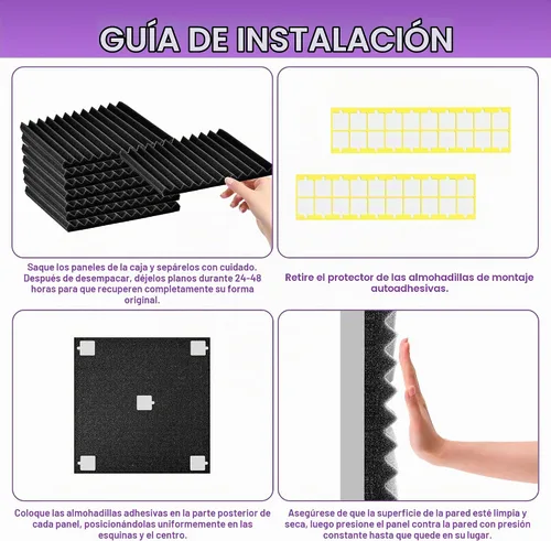 Vista 7 de Paquete de 52 paneles de espuma acústica de 1 x 12 x 12 pulgadas, paneles de pared de espuma acústica de absorción de sonido (negro/azul)