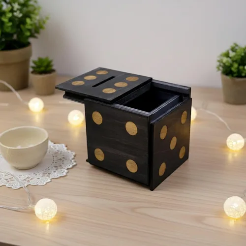 Vista 6 de Cubo de dados (negro) Enigma IQ Caja de rompecabezas con cerradura secreta y soporte para regalo