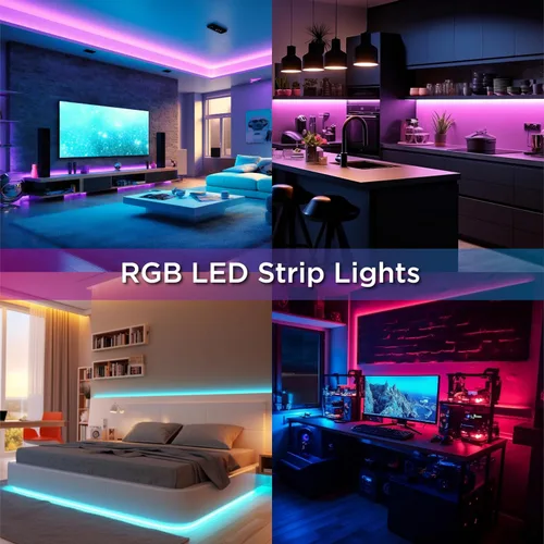 Vista 6 de Tira de luces LED, tira de luz RGB de 16.4 pies con control remoto y fuente de alimentación, revestimiento de poliuretano, adaptador ETL de 12 V CC