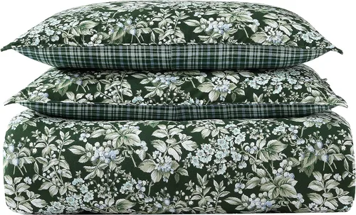 Vista 11 de Laura Ashley - Juego de edredón King, ropa de cama de algodón suave y reversible, juego de cama de peso medio de 7 piezas con fundas de almohada a