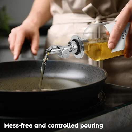 Vista 5 de Spaceneat Botella dispensadora de aceite de oliva para cocina, 11.8 onzas líquidas, paquete dorado y plateado