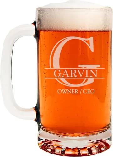 Vista 37 de Taza de cerveza de vidrio con monograma grabado de 16 onzas (letra A), regalos de cerveza personalizados de la A a la Z para hombres, Día del Padre