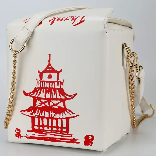 Vista 2 de QiMing Bolso bandolera con estampado de torre, bolso chino de poliuretano para llevar para mujer