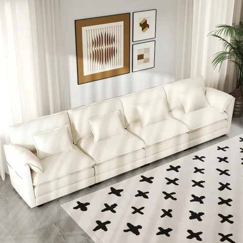 Vista 30 de Real Relax 145'' Sofá seccional modular, sofá convertible de 4 plazas con chenilla, 8 almohadas y 2 reposabrazos para sala de estar, oficina