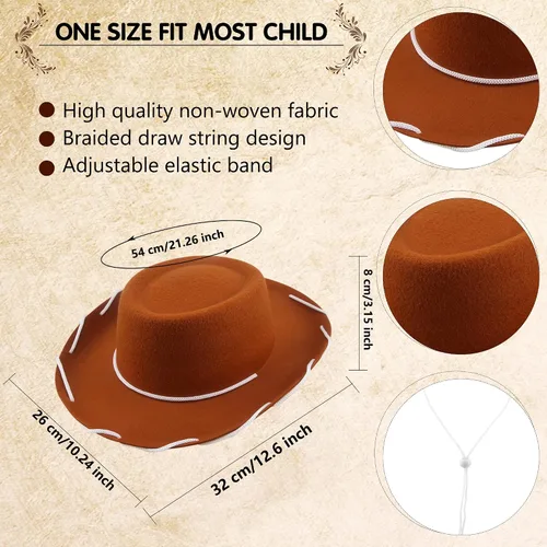 Vista 2 de Paquete de 10 sombreros de vaquero para niños, sombrero de vaquero occidental de fieltro para niños y niñas, cumpleaños, Halloween, suministros