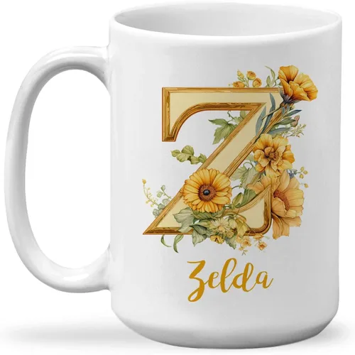 Vista 22 de Taza de cerámica personalizada con letra A del alfabeto, taza de café personalizada con nombre, taza de té inicial con monograma floral