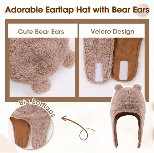 Vista 4 de Gorro de invierno para bebé con orejeras, unisex, gorro de nieve para bebés, gorro de forro polar cálido para niños de 0 a 36 meses