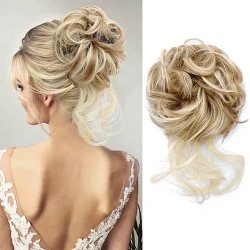 Vista 25 de KETHBE Moño desordenado, extensión de moños de pelo despeinado, banda elástica para el cabello, moño rizado para mujeres (negro)