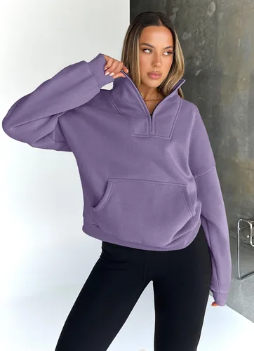 Vista 5 de Trendy Queen - Sudaderas con medio cierrey capucha de gran tamaño, comoda, extragrande, para otoño, Y2K, ropa de invierno, 2024
