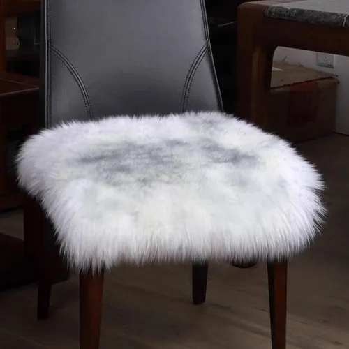 Vista 2 de OKAYDA Cojín cuadrado de 18 x 18 pulgadas para silla de piel de oveja australiana, felpa gruesa, antideslizante, lana suave, para comedor, hogar