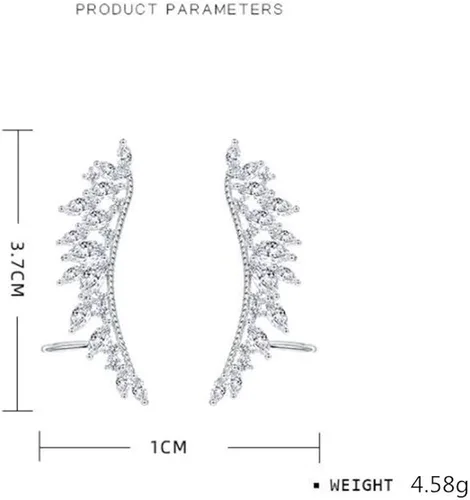 Vista 6 de Pendientes de plata de ley 925 con diseño de pluma de circonita cúbica para mujer y niña diseño de ala de vid
