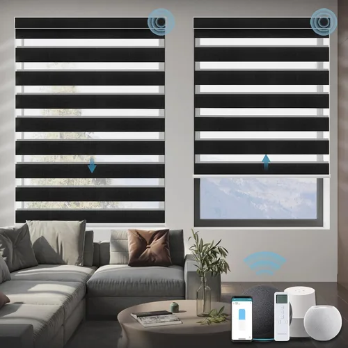 Vista 13 de Persianas motorizadas de cebra, 85 % opacas, automáticas que funcionan con HomeKit, Alexa, Google Home, control remoto, oficina en casa