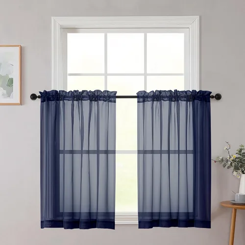 Vista 79 de 2 paneles de cortinas traslúcidas blancas para dormitorio, sala de estar, 96 pulgadas de largo, modernas, suaves, ligeras, con bolsillo para barra