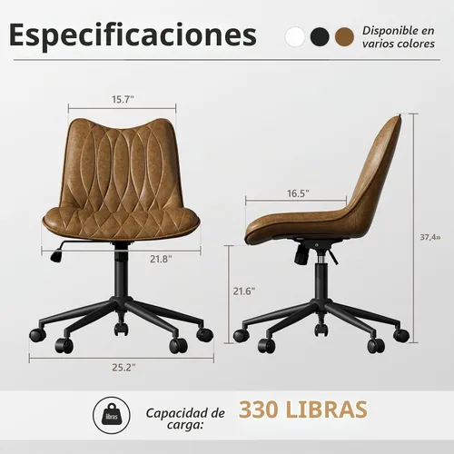 Vista 2 de Silla de oficina sin brazos, Silla de escritorio giratoria de Marrón
