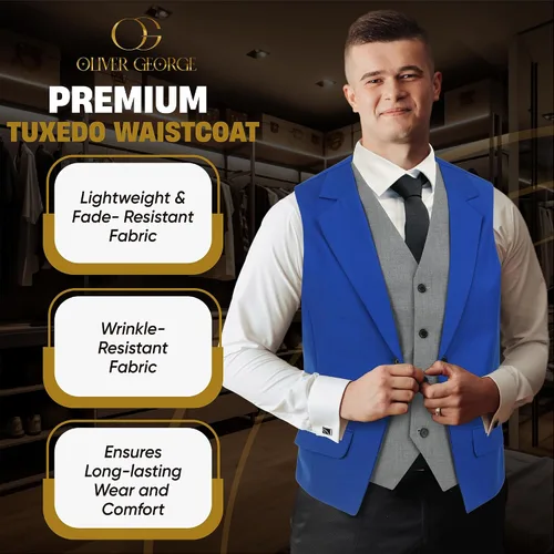 Vista 19 de Oliver George Chaleco formal de esmoquin en capas para hombre, chaleco de traje de negocios