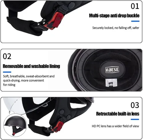 Vista 3 de Casco de motocicleta con Bluetooth, estilo alemán, casco abierto, aprobado por DOT, micrófono con altavoz integrado con visera retráctil